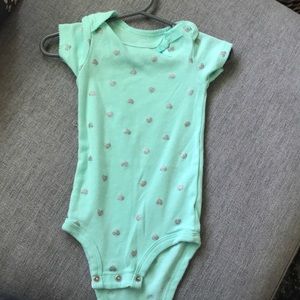 Turquoise onesie with hearts 12mo